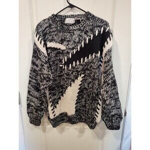 Men's Daniel Kimsy Open Stitch Pullover Crewneck Sweater Black White Medium